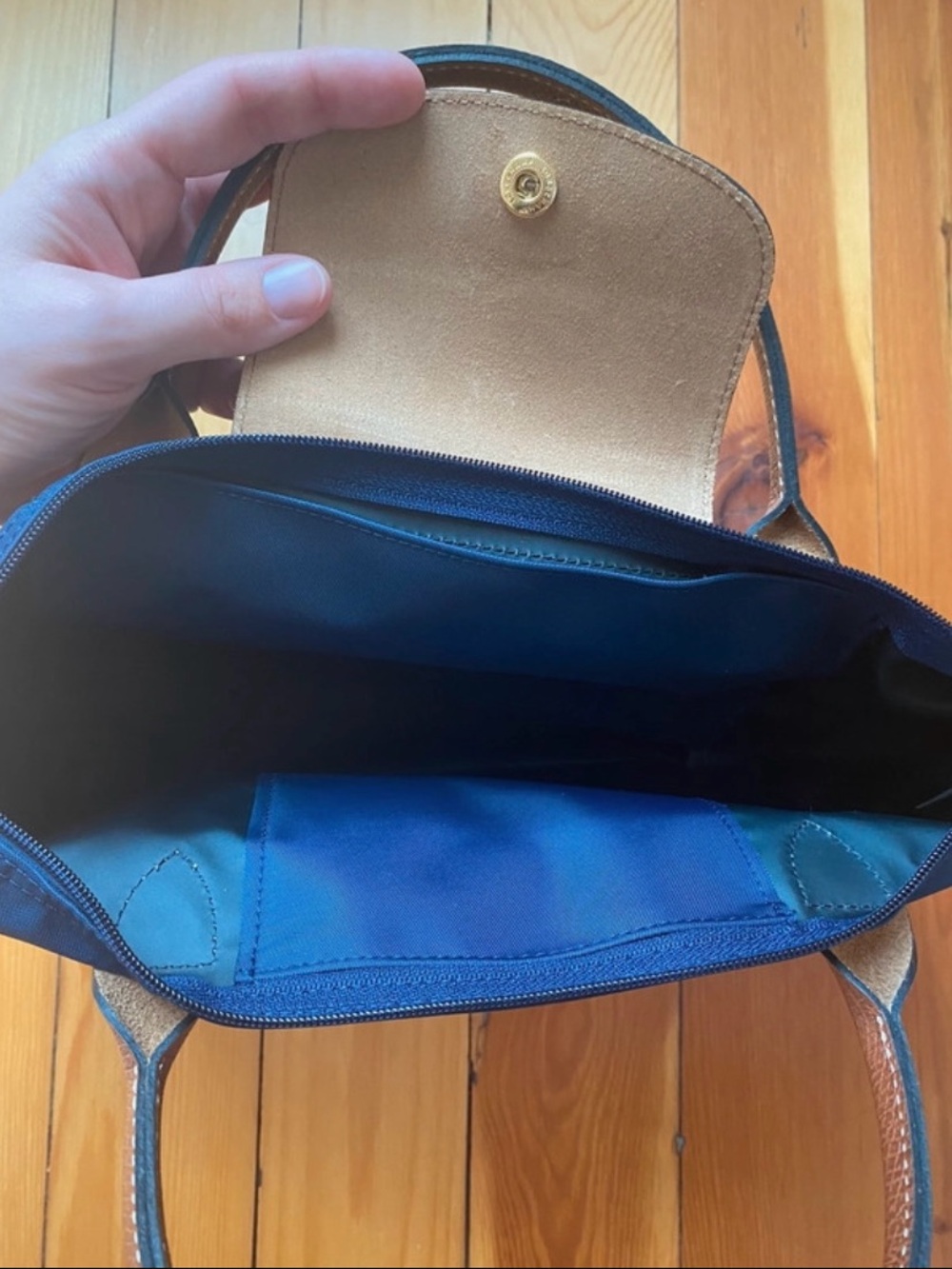 NEW Longchamp Le Pliage Small Handbag with Short Handles in Navy - Picture 6 of 11